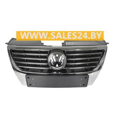 Решетка радиатора + молдинги черные без отв. под парктроники знак 150 мм VW PASSAT B6 2005-2010 | AVG / Чехия - Тайвань - Китай